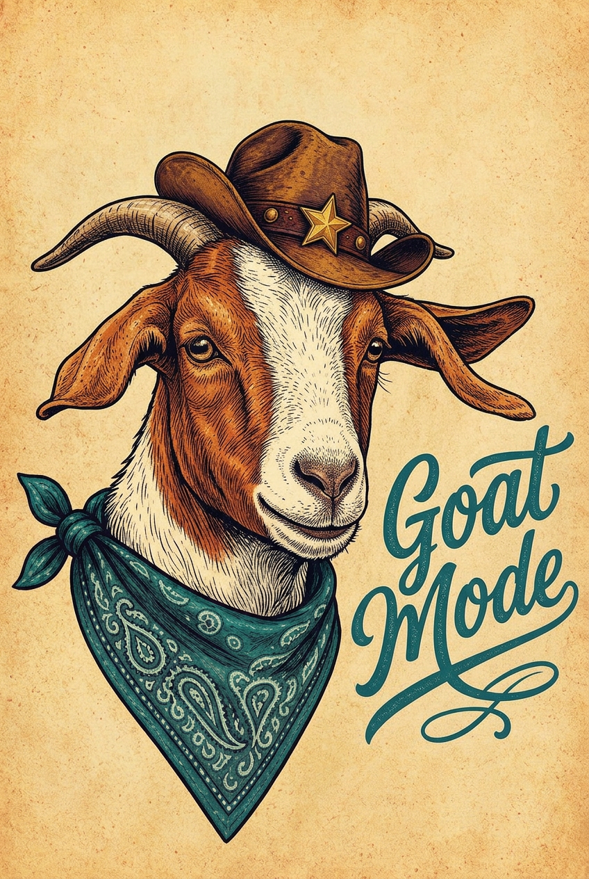 Goat Mode vintage cowboy goat with bandana print