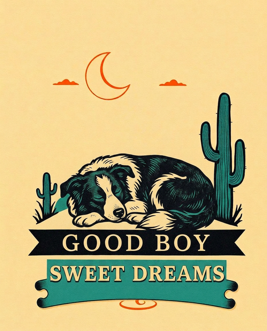 Good Boy Sweet Dreams vintage border collie print