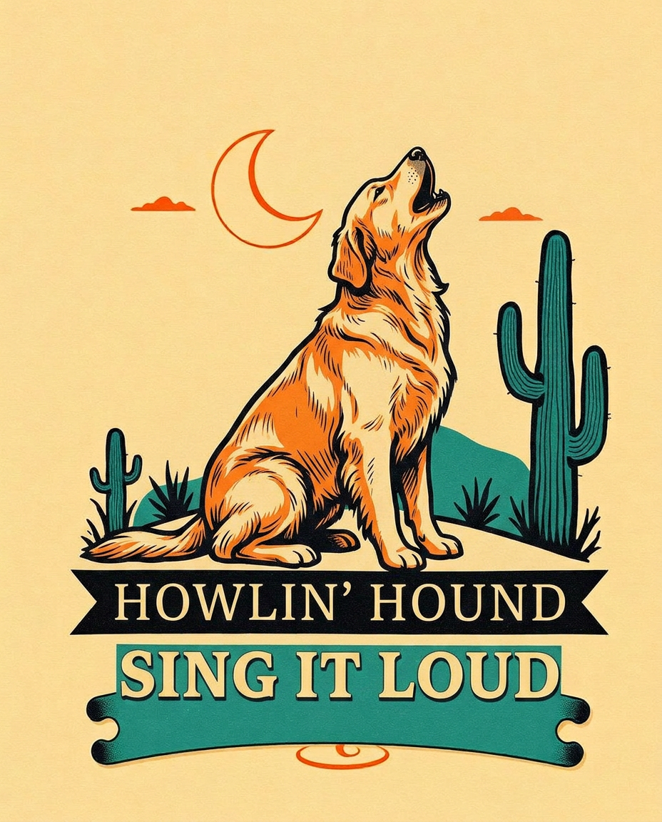 Howlin' Hound Sing It Loud vintage golden retriever print