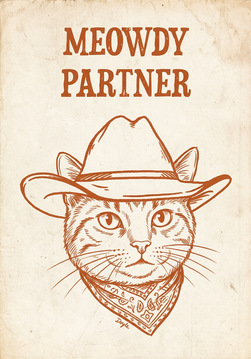 Meowdy Partner vintage cowboy cat print
