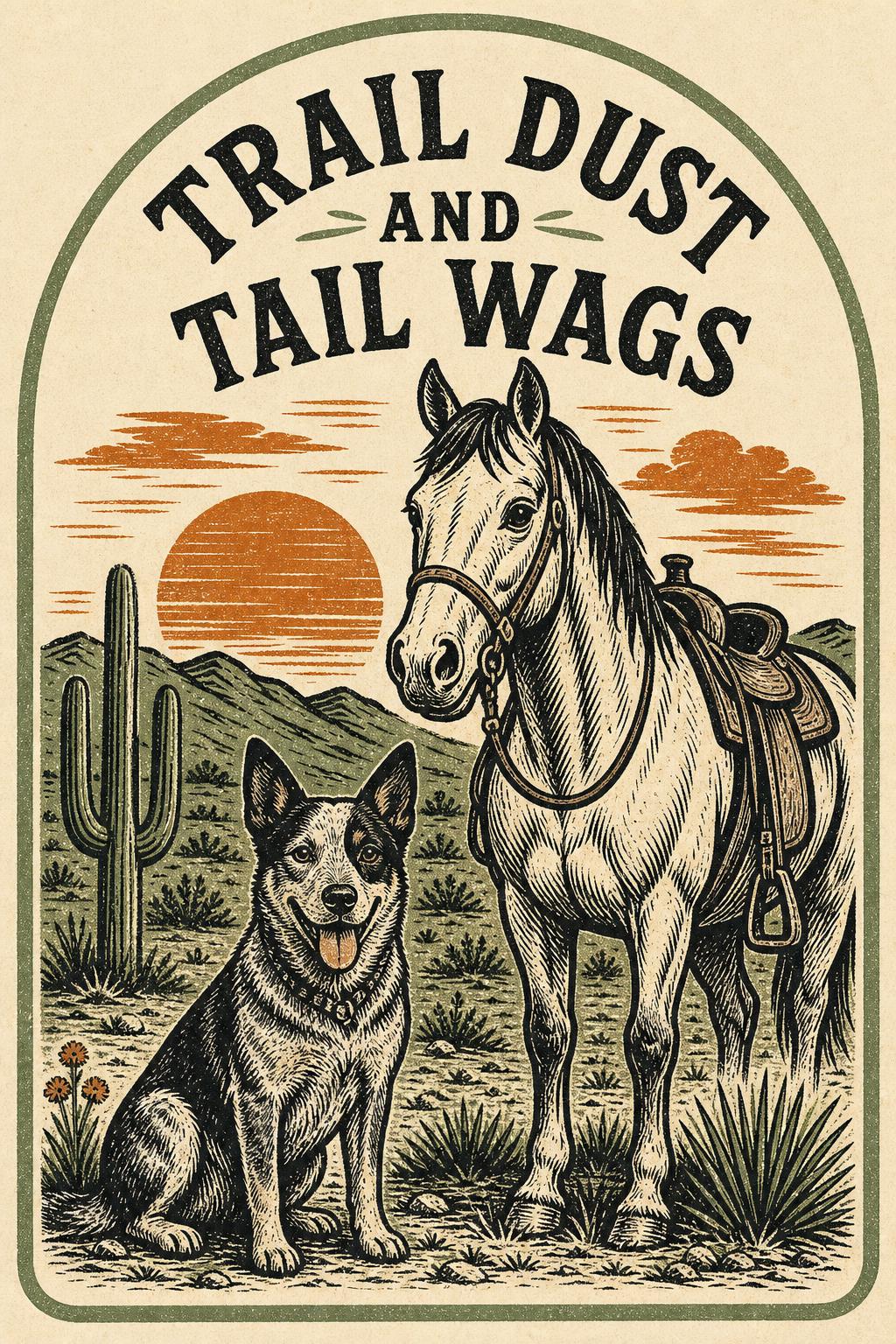 Trail Dust and Tail Wags — heeler and horse print