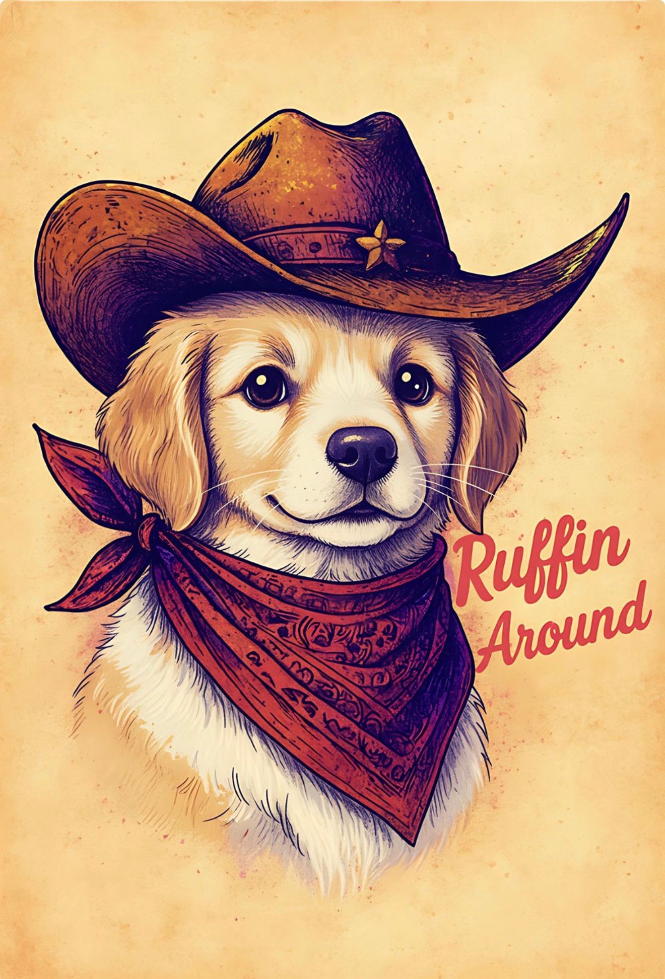 Ruffin' Around cowboy puppy print